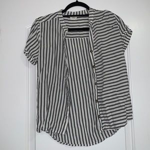 White and dark blue stripped shirt/blouse